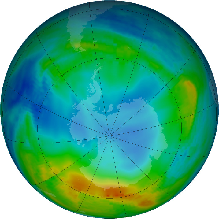Antarctic ozone map for 31 May 2001